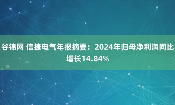 谷锦网 信捷电气年报摘要：2024年归母净利润同比增长14.84%